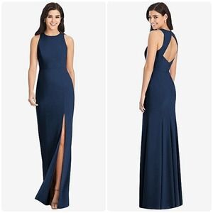 Dessy Collection Formal Gown Size 8 Navy Cutout Back Sleeveless Trumpet Dress